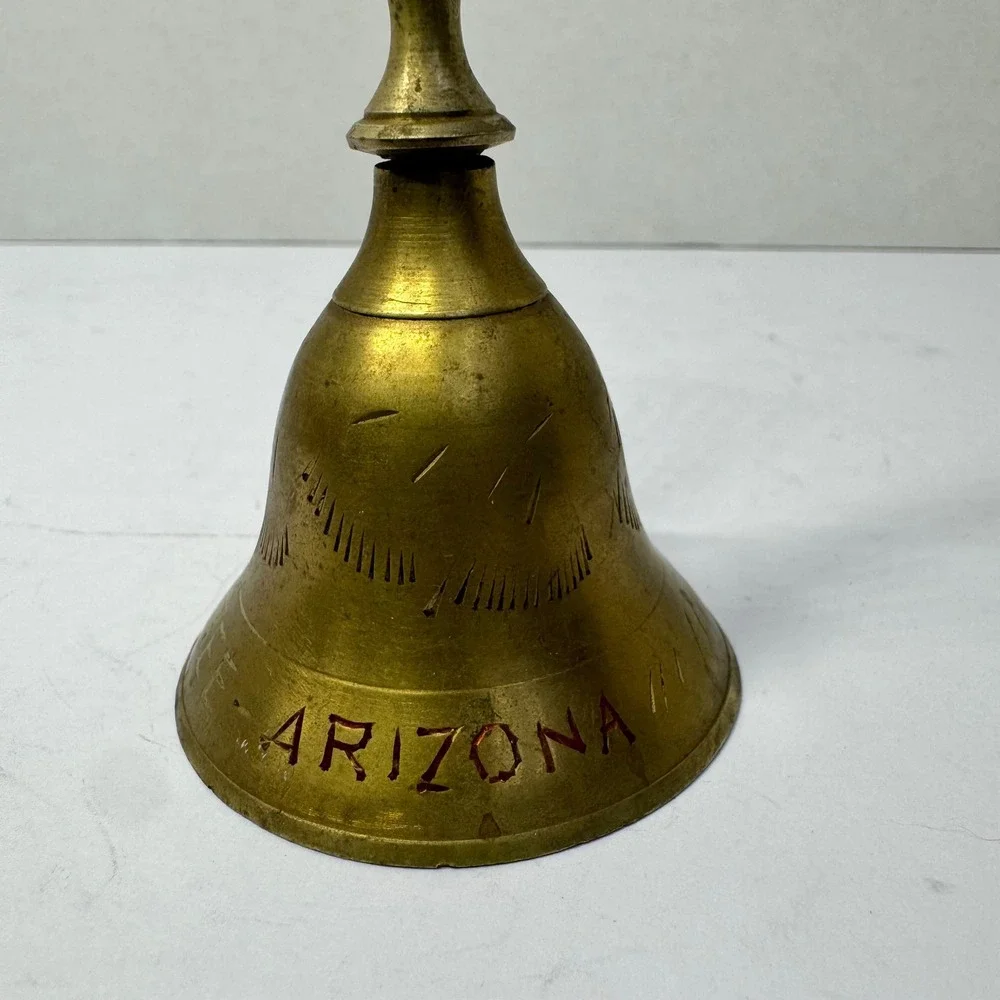 Vintage Carefree Arizona Brass Hand Bell Etched Souvenir Made in India 4.75 inch